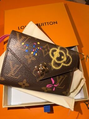 Inspired  Monogram Mini Wallet with Pink, Yellow and Blue Accents